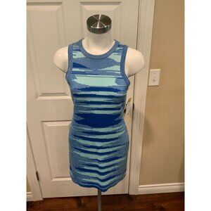 Cider Blue Knit Striped Sleeveless Mini Dress, Size Medium